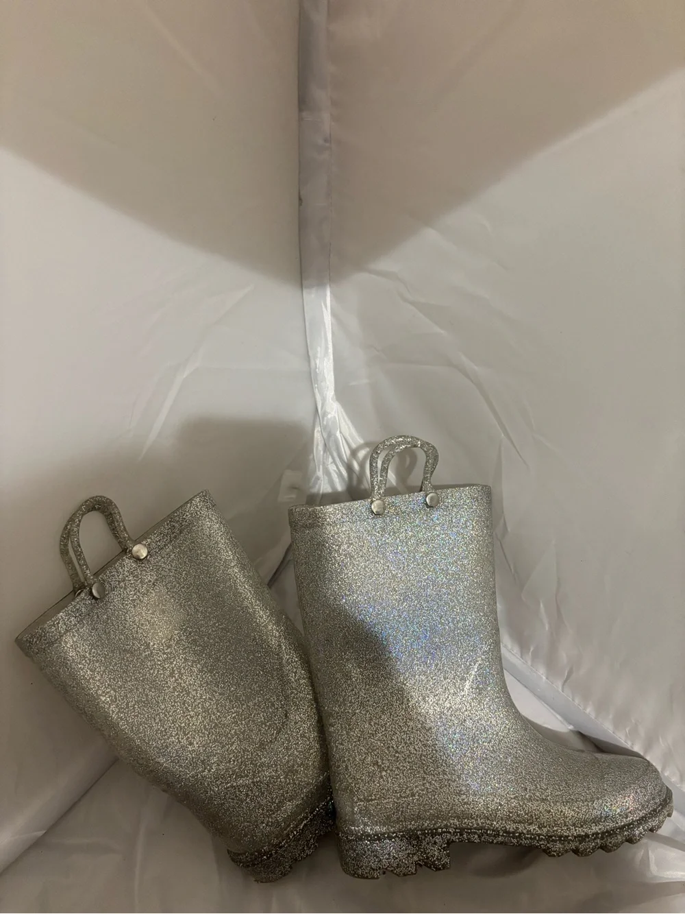 Kids Sparkle Silver Rain Boots with Pull Tabs